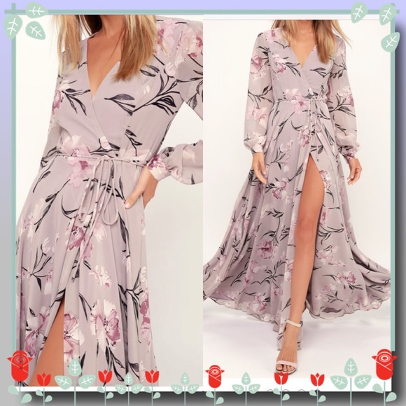 Loving You Dusty Purple Floral Print Wrap Dress - Picture 2 of 2